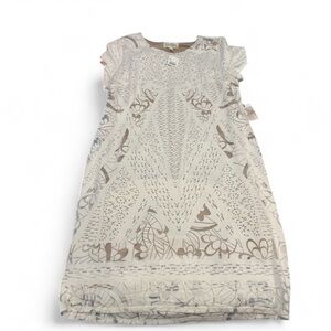 Jessica‎ Simpson Dress White Laser Cut Overlay Tan Slip L